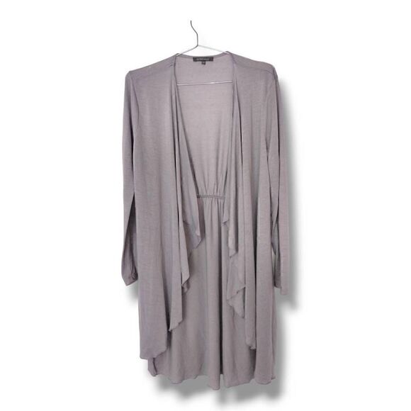 Retro-ology Womens Cardigan Sz Large Grey Long Open Front Asymmetrical Lightweig - Picture 1 of 11